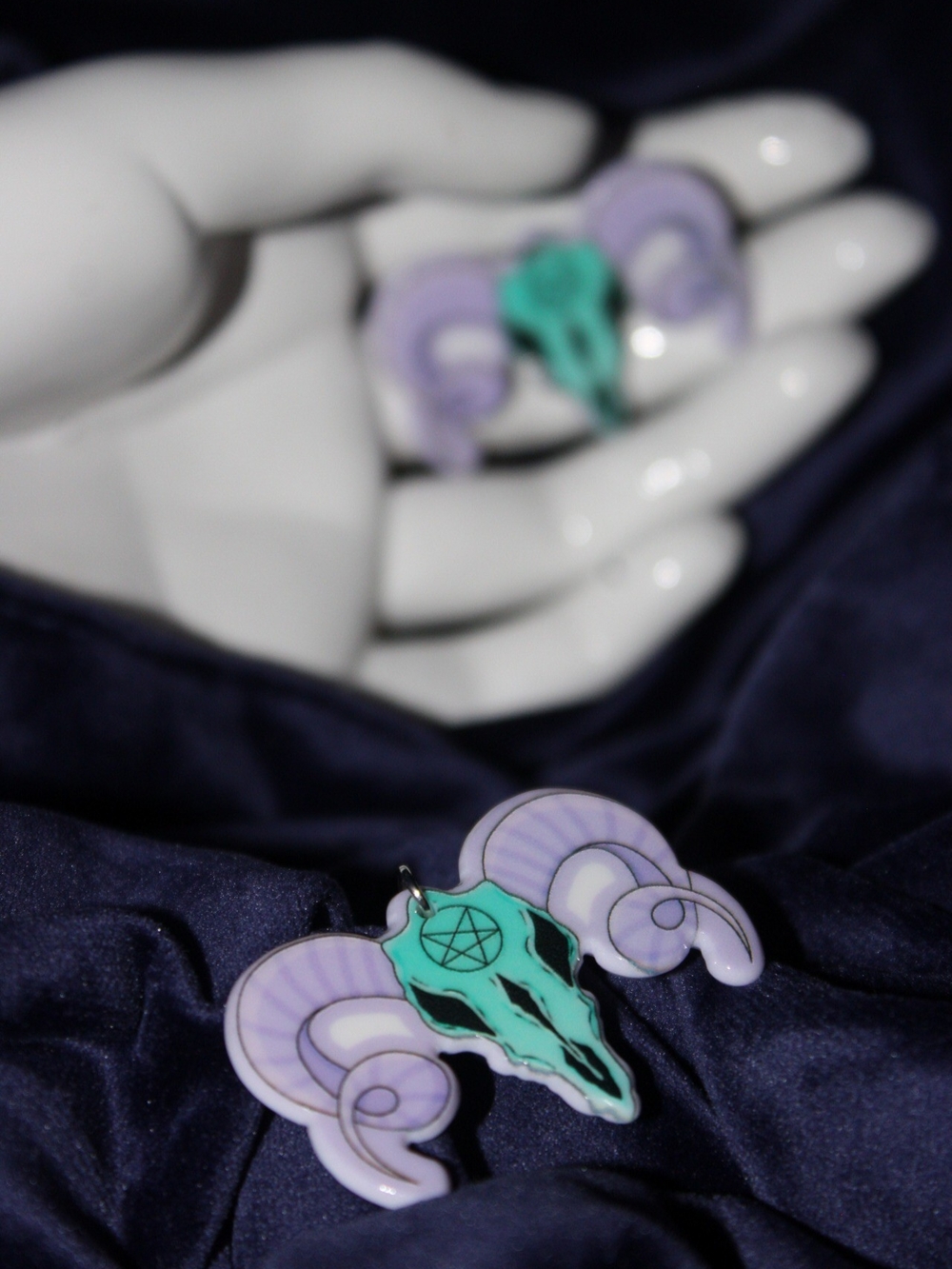 Purple and Teal Ram Skull Pendant Necklace - Women Accessories